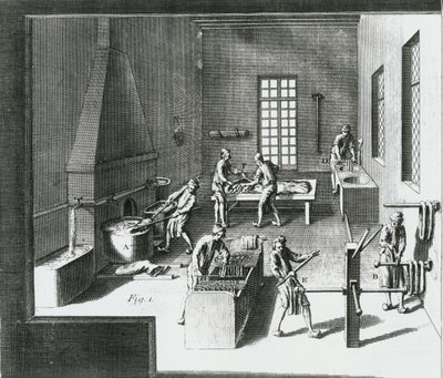 Zijde draden verven, illustratie uit de Encyclopedie van Denis Diderot (1713-84) 1751-72 door French School